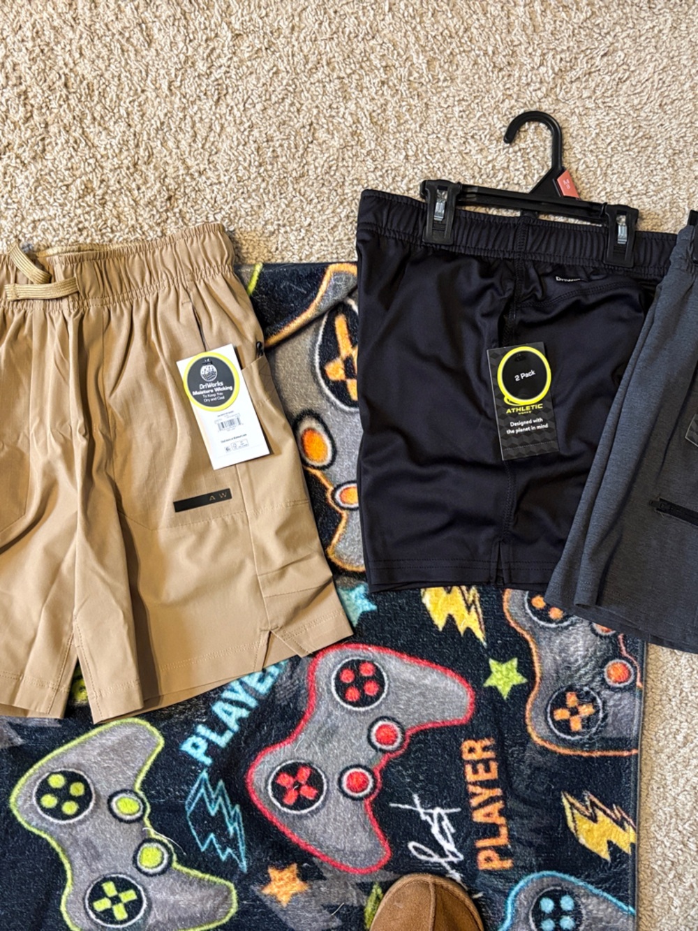 Athletic Works Kids Khaki & Black Performance Shorts Pack